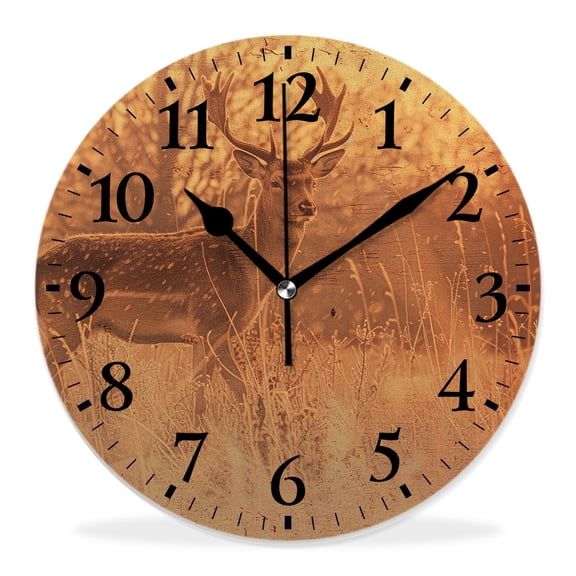 10 Inch Wall Clock Battery Operated Silent Clock Decorative for Office, Kitchen, Outdoor, Living RoomRed Deer Antler in Morning Sun Woodland Stunning