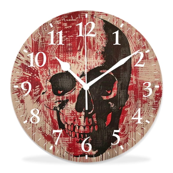 10 Inch Wall Clock Battery Operated Silent Clock Decorative for Office, Kitchen, Outdoor, Living RoomRed Finger Print Skull Day of The Dead Elaborate