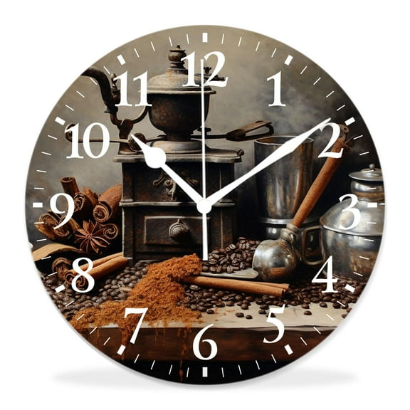 10 Inch Wall Clock Battery Operated Silent Clock Decorative for Office, Kitchen, Outdoor, Living RoomRetro Coffee Cup Breakfast Lovely