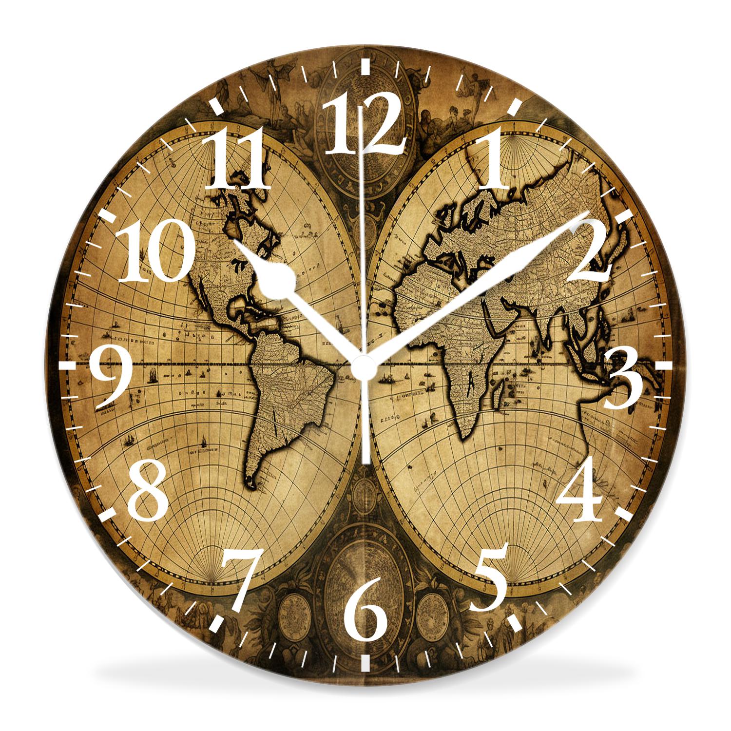 10 Inch Wall Clock Battery Operated Silent Clock Decorative for Office, Kitchen, Outdoor, Living RoomRetro World Map Beautiful Art