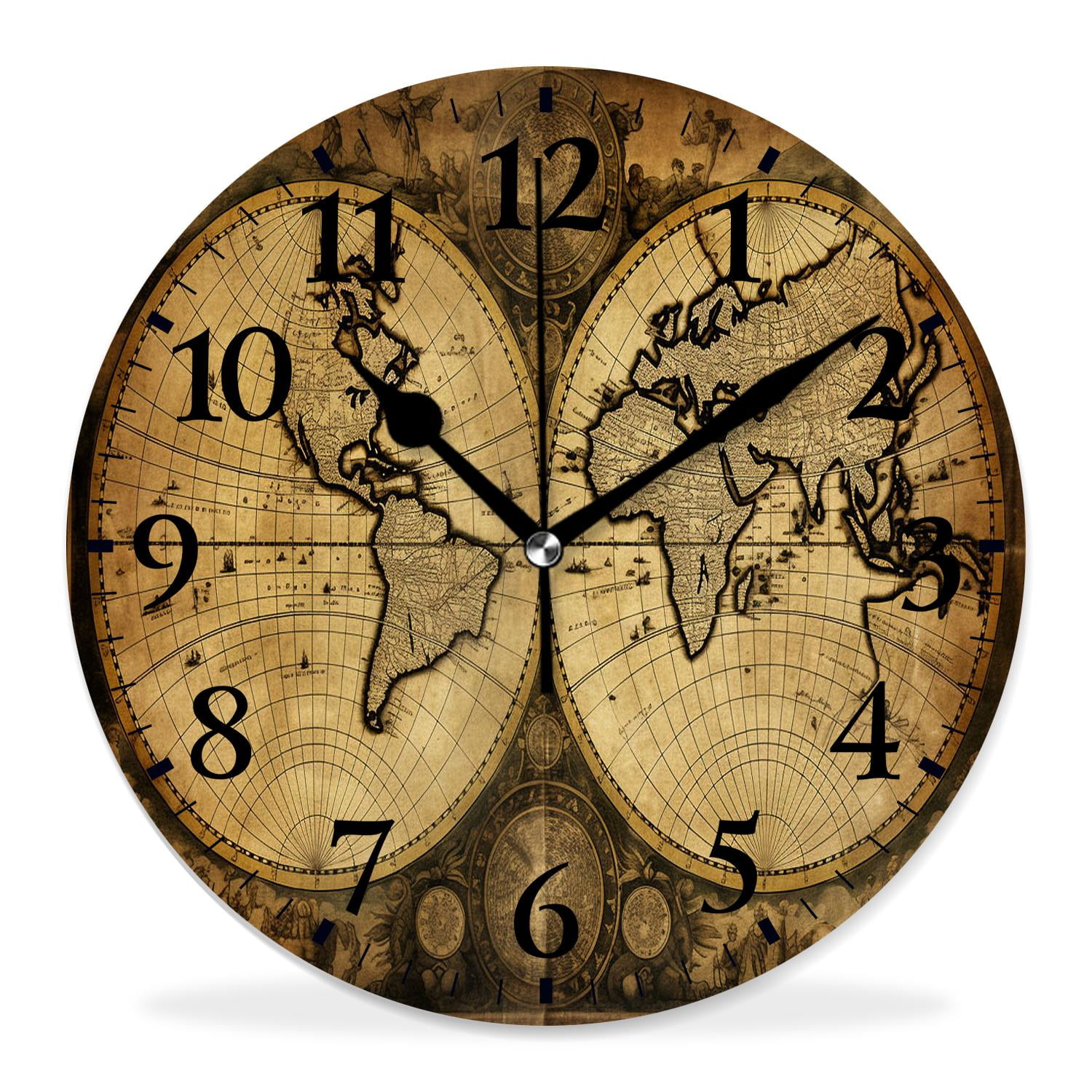 10 Inch Wall Clock Battery Operated Silent Clock Decorative for Office, Kitchen, Outdoor, Living RoomRetro World Map Beautiful Art