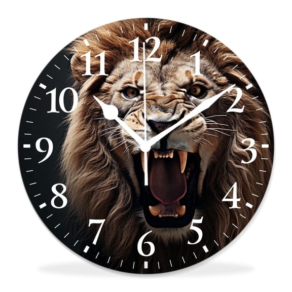 10 Inch Wall Clock Battery Operated Silent Clock Decorative for Office, Kitchen, Outdoor, Living RoomRoaring Lion Animal Against Stormy Sky Pattern
