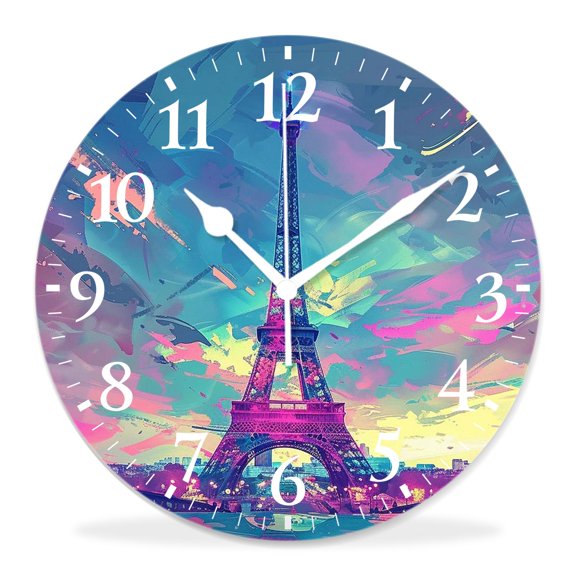 10 Inch Wall Clock Battery Operated Silent Clock Decorative for Office, Kitchen, Outdoor, Living RoomRomantic Eiffel Tower Amazing