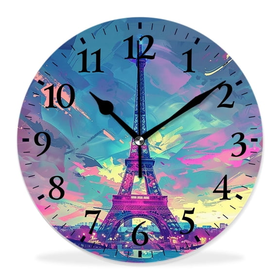 10 Inch Wall Clock Battery Operated Silent Clock Decorative for Office, Kitchen, Outdoor, Living RoomRomantic Eiffel Tower Amazing