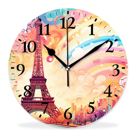 10 Inch Wall Clock Battery Operated Silent Clock Decorative for Office, Kitchen, Outdoor, Living RoomRomantic Eiffel Tower Beautiful