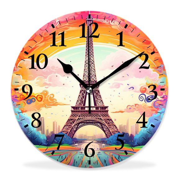 10 Inch Wall Clock Battery Operated Silent Clock Decorative for Office, Kitchen, Outdoor, Living RoomRomantic Eiffel Tower Style