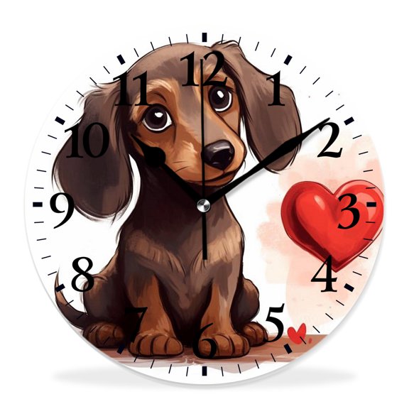 10 Inch Wall Clock Battery Operated Silent Clock Decorative for Office, Kitchen, Outdoor, Living RoomRomantic Funny Dog with Love Arrow Exquisite