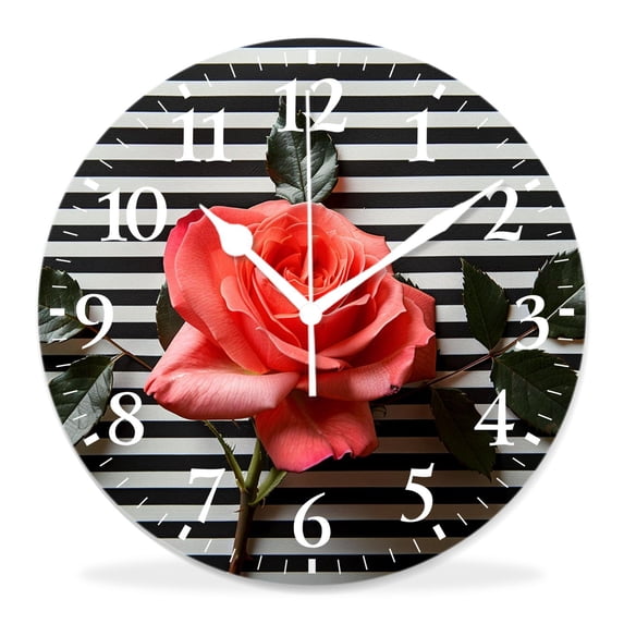 10 Inch Wall Clock Battery Operated Silent Clock Decorative for Office, Kitchen, Outdoor, Living RoomRose Floral Retro Elaborate