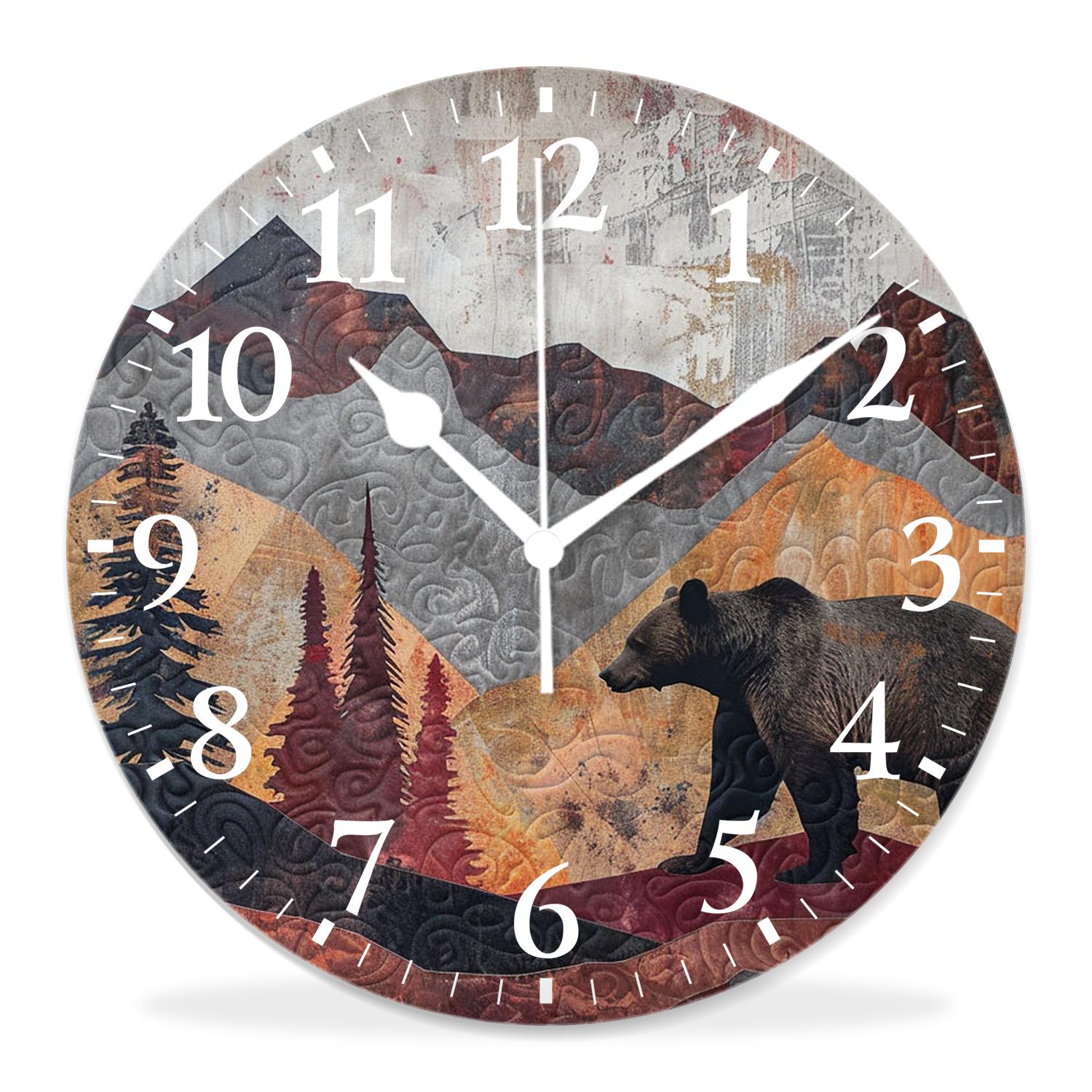 10 Inch Wall Clock Battery Operated Silent Clock Decorative for Office, Kitchen, Outdoor, Living RoomRustic Lodge Bears Moose Deers Adorable