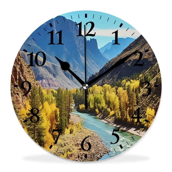 10 Inch Wall Clock Battery Operated Silent Clock Decorative for Office, Kitchen, Outdoor, Living RoomScenic Green Pine Tree Waterfall Landscape Cute