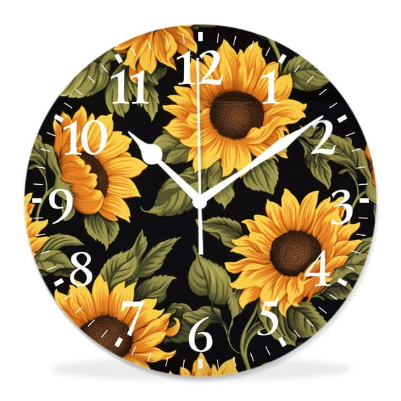 10 Inch Wall Clock Battery Operated Silent Clock Decorative for Office, Kitchen, Outdoor, Living RoomSeamless Pattern with Sunflowers Beautiful