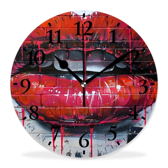 10 Inch Wall Clock Battery Operated Silent Clock Decorative for Office, Kitchen, Outdoor, Living RoomSexy Kiss Mouth Lips Pretty