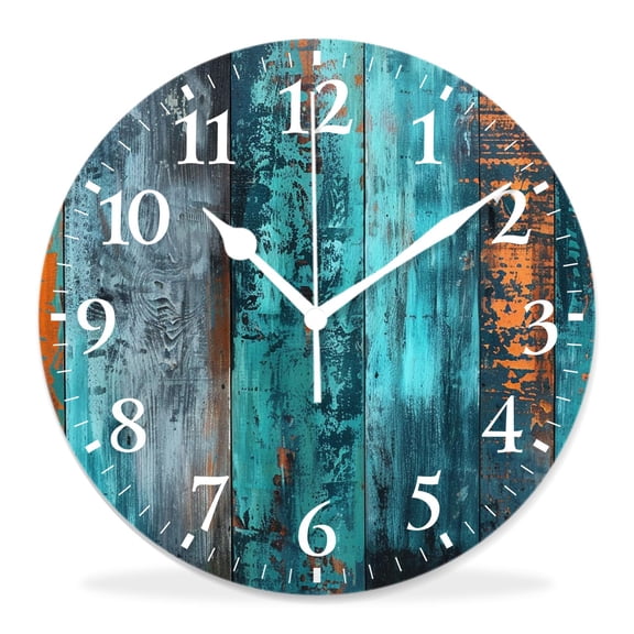 10 Inch Wall Clock Battery Operated Silent Clock Decorative for Office, Kitchen, Outdoor, Living RoomShabby Wooden Plank Elaborate