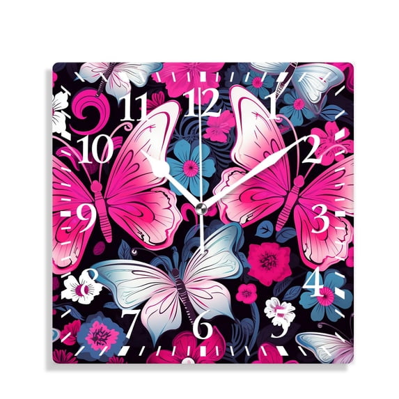 10 Inch Wall Clock Battery Operated Silent Clock Decorative for Office, Kitchen, Outdoor, Living RoomSpring Butterfly Floral Design