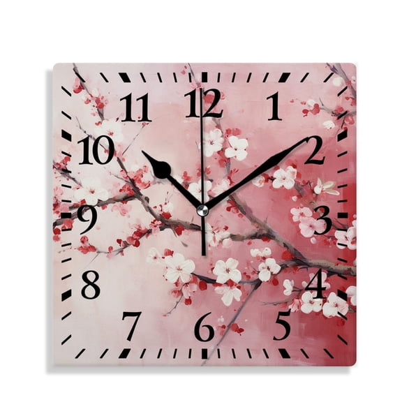 10 Inch Wall Clock Battery Operated Silent Clock Decorative for Office, Kitchen, Outdoor, Living RoomSpring Flower Plum Blossom Design
