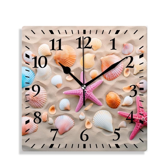 10 Inch Wall Clock Battery Operated Silent Clock Decorative for Office, Kitchen, Outdoor, Living RoomStarfish Seashell Sand Beach Colorful Pattern