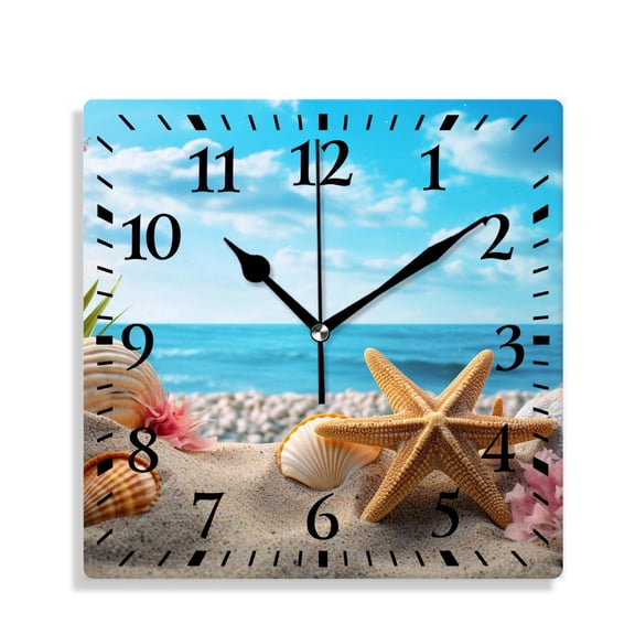10 Inch Wall Clock Battery Operated Silent Clock Decorative for Office, Kitchen, Outdoor, Living RoomStarfish Seashell Sand Beach Creative Pattern
