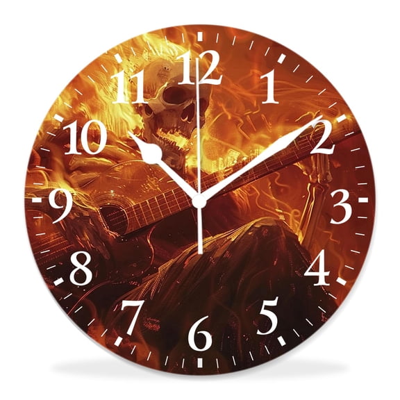 10 Inch Wall Clock Battery Operated Silent Clock Decorative for Office, Kitchen, Outdoor, Living RoomSugar Skull with Guitar Chic