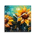 thumbnail image 1 of 10 Inch Wall Clock Battery Operated Silent Clock Decorative for Office, Kitchen, Outdoor, Living RoomSunflower Green Leaves Teal Creative Pattern, 1 of 4