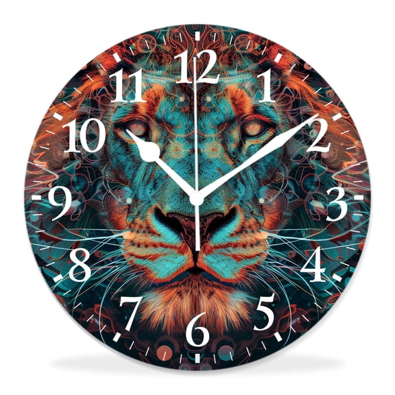10 Inch Wall Clock Battery Operated Silent Clock Decorative for Office, Kitchen, Outdoor, Living RoomThe Lion Against a Dark Background Beautiful
