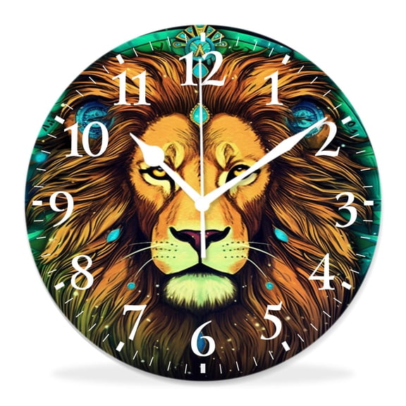 10 Inch Wall Clock Battery Operated Silent Clock Decorative for Office, Kitchen, Outdoor, Living RoomThe Lion Against a Dark Background Picture