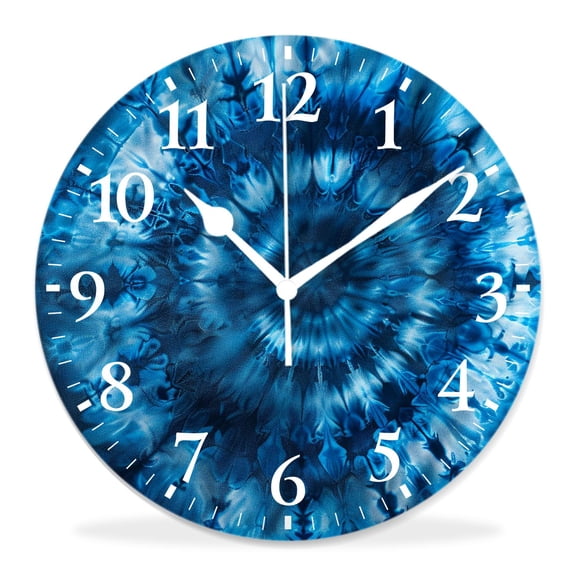 10 Inch Wall Clock Battery Operated Silent Clock Decorative for Office, Kitchen, Outdoor, Living RoomTie Dye Blue Swirl Simple
