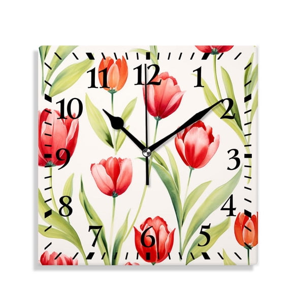10 Inch Wall Clock Battery Operated Silent Clock Decorative for Office, Kitchen, Outdoor, Living RoomTulip Flower Watercolor Stylish Painting
