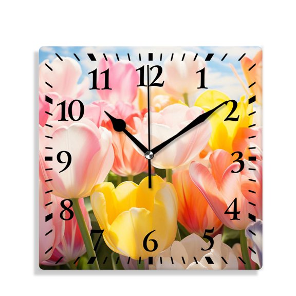 10 Inch Wall Clock Battery Operated Silent Clock Decorative for Office, Kitchen, Outdoor, Living RoomTulips Field Style