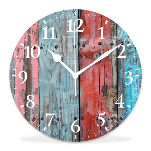10 Inch Wall Clock Battery Operated Silent Clock Decorative for Office, Kitchen, Outdoor, Living RoomTurquoise Wooden Plank Beautiful
