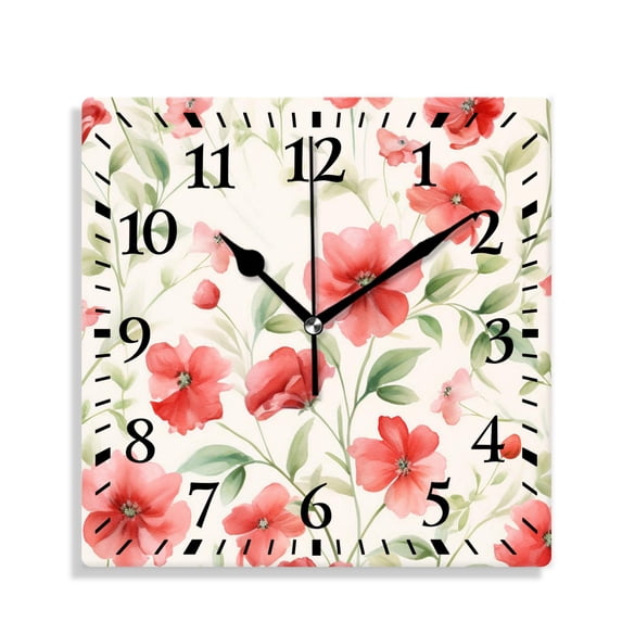 10 Inch Wall Clock Battery Operated Silent Clock Decorative for Office, Kitchen, Outdoor, Living RoomVibrant Floral Poppy Flower Print