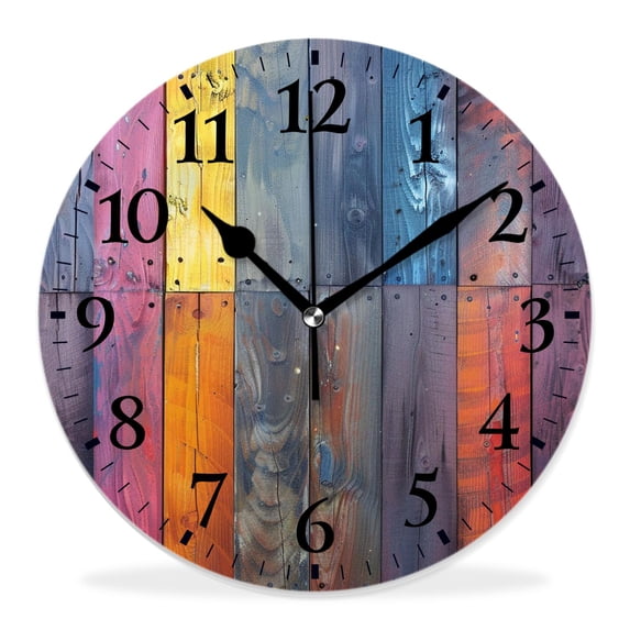 10 Inch Wall Clock Battery Operated Silent Clock Decorative for Office, Kitchen, Outdoor, Living RoomVintage Colorful Wood Wooden attractive