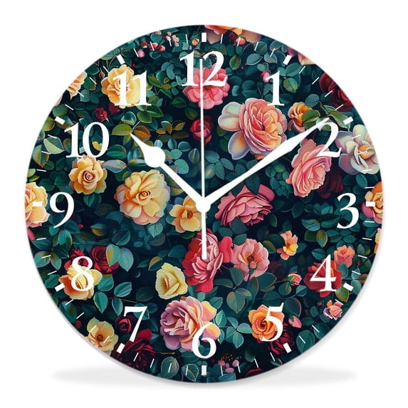 10 Inch Wall Clock Battery Operated Silent Clock Decorative for Office, Kitchen, Outdoor, Living Room，Vintage Floral Print Pattern Peony Flower Chic
