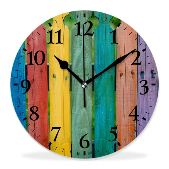 10 Inch Wall Clock Battery Operated Silent Clock Decorative for Office, Kitchen, Outdoor, Living RoomVintage Rainbow Wood Brown Lovely