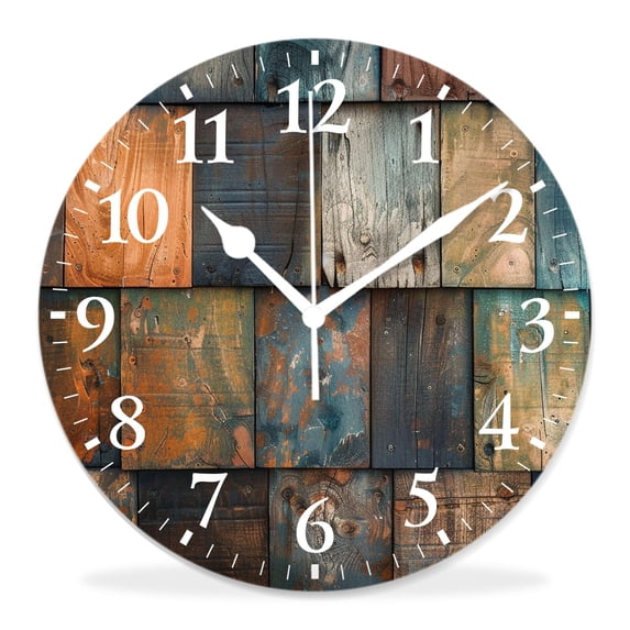10 Inch Wall Clock Battery Operated Silent Clock Decorative for Office, Kitchen, Outdoor, Living Room,Vintage Rainbow Wooden Dark Amazing