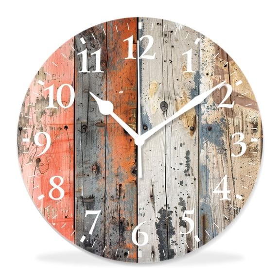 10 Inch Wall Clock Battery Operated Silent Clock Decorative for Office, Kitchen, Outdoor, Living RoomVintage Wooden Plank Retro Elaborate