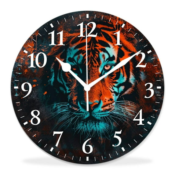 10 Inch Wall Clock Battery Operated Silent Clock Decorative for Office, Kitchen, Outdoor, Living Room,Watercolor Beautiful Tiger Wildlife Pretty