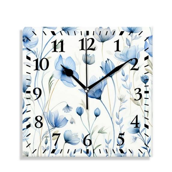 10 Inch Wall Clock Battery Operated Silent Clock Decorative for Office, Kitchen, Outdoor, Living RoomWatercolor Floral Purple Flowers Elegant