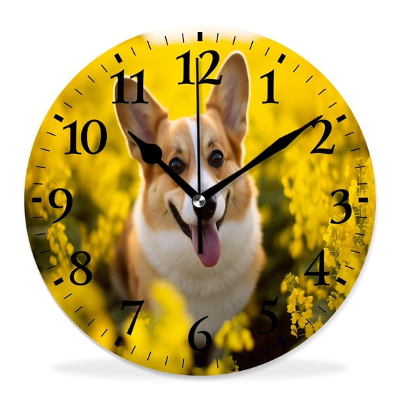 10 Inch Wall Clock Battery Operated Silent Clock Decorative for Office, Kitchen, Outdoor, Living RoomWelsh Corgi Dog