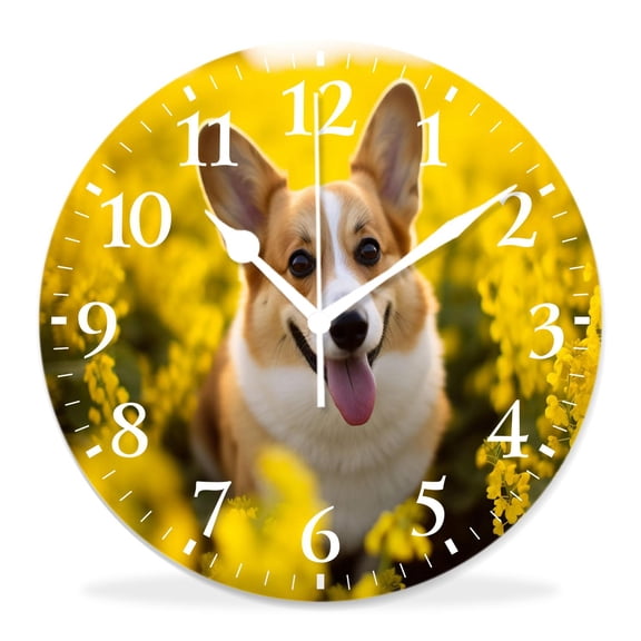 10 Inch Wall Clock Battery Operated Silent Clock Decorative for Office, Kitchen, Outdoor, Living RoomWelsh Corgi Dog