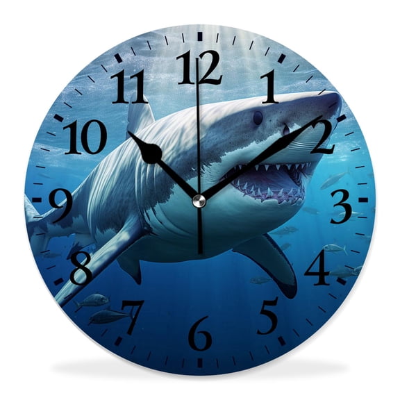 10 Inch Wall Clock Battery Operated Silent Clock Decorative for Office, Kitchen, Outdoor, Living RoomWhite Shark 3D Illustration Beautiful