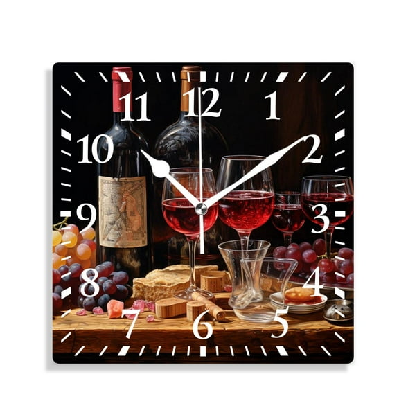 10 Inch Wall Clock Battery Operated Silent Clock Decorative for Office, Kitchen, Outdoor, Living RoomWine Grapes Oak Casks Cute
