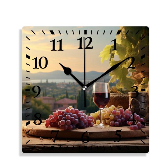 10 Inch Wall Clock Battery Operated Silent Clock Decorative for Office, Kitchen, Outdoor, Living RoomWine Italy Landscape Rural Vineyard Design