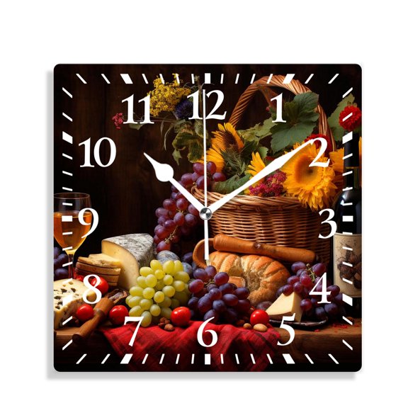 10 Inch Wall Clock Battery Operated Silent Clock Decorative for Office, Kitchen, Outdoor, Living RoomWine and Grapes Creative