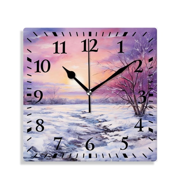 10 Inch Wall Clock Battery Operated Silent Clock Decorative for Office, Kitchen, Outdoor, Living RoomWinter Purple Sunset Image