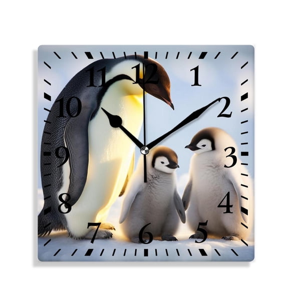 10 Inch Wall Clock Battery Operated Silent Clock Decorative for Office, Kitchen, Outdoor, Living RoomWinter Snow Penguin Bird Multicolor