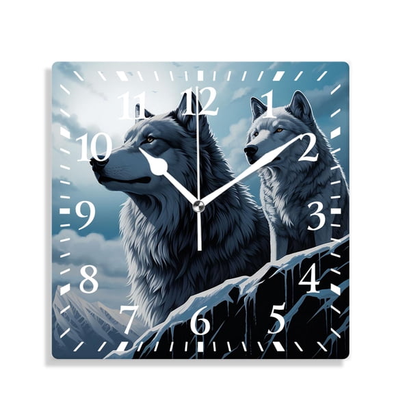 10 Inch Wall Clock Battery Operated Silent Clock Decorative for Office, Kitchen, Outdoor, Living RoomWolf Couple Animal Picture