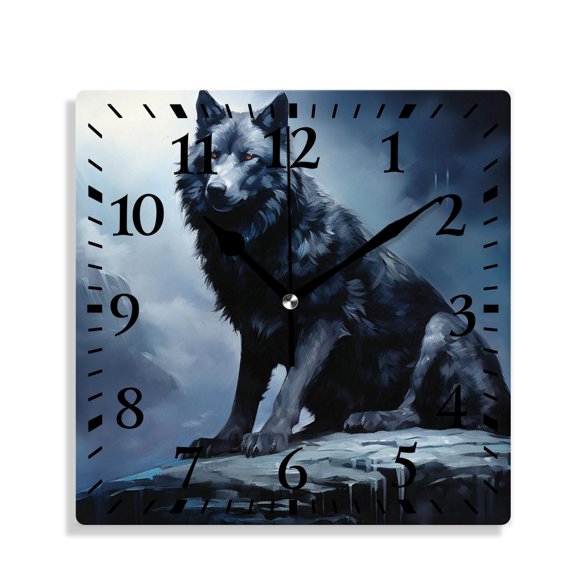 10 Inch Wall Clock Battery Operated Silent Clock Decorative for Office, Kitchen, Outdoor, Living RoomWolf Full Moon Blue Night Sky Cloud Design