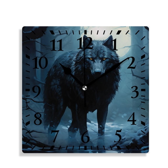 10 Inch Wall Clock Battery Operated Silent Clock Decorative for Office, Kitchen, Outdoor, Living RoomWolf Full Moon Blue Night Sky Cloud Elegant