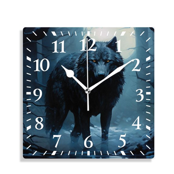 10 Inch Wall Clock Battery Operated Silent Clock Decorative for Office, Kitchen, Outdoor, Living RoomWolf Full Moon Blue Night Sky Cloud Elegant