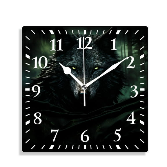 10 Inch Wall Clock Battery Operated Silent Clock Decorative for Office, Kitchen, Outdoor, Living RoomWolf Full Moon Blue Night Sky Cloud Print